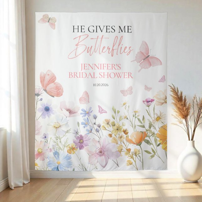 Butterflies Wildflower Bridal Shower Backdrops Tapestry (Creator Uploaded)