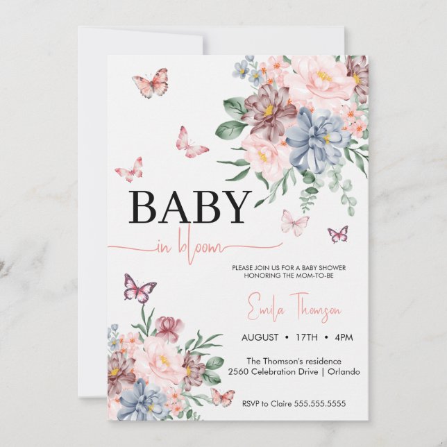  Butterflies Wildflower Girl baby shower Invitation (Front)