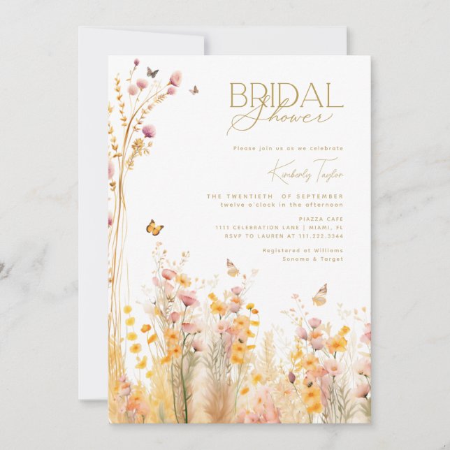 Butterflies Wildflowers Garden Bridal Shower Invitation (Front)