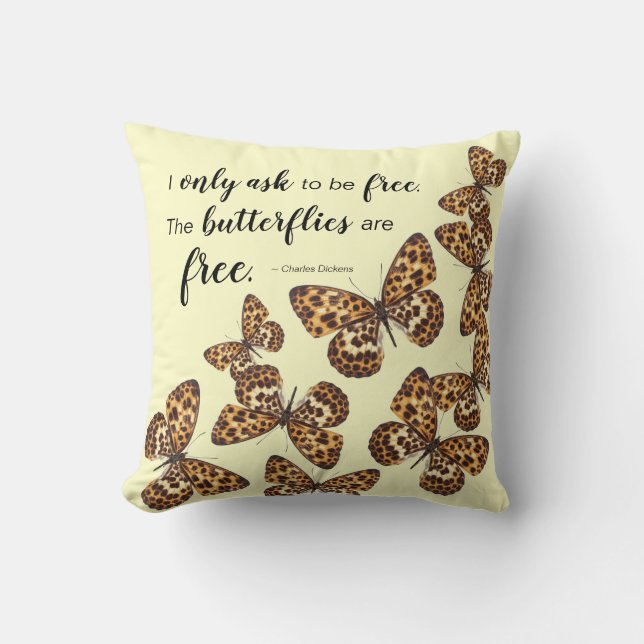 Butterflies with Leopard-like Spots and Quote Throw Pillow (Front)