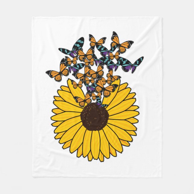 Butterflies with Sunflower Fleece Blanket (Front)