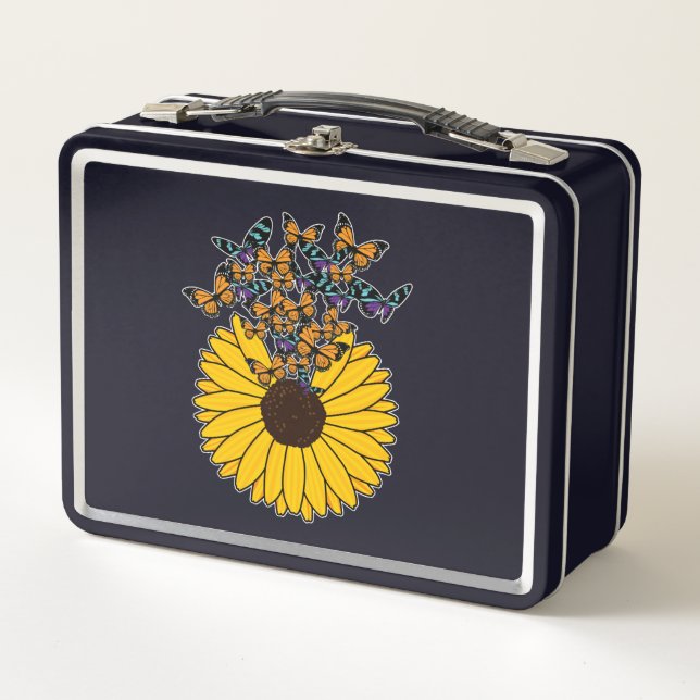 Butterflies with Sunflower Metal Lunch Box (Front)
