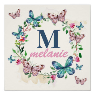 Butterflies wreath girls room sign with monogram