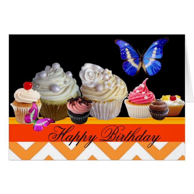 BUTTERFLIES YUMMY CUPCAKES BIRTHDAY PARTY Chevron (Front Horizontal)