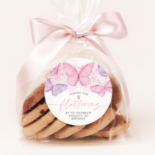 Butterfly 1st Birthday Girls Thank You Favor Classic Round Sticker