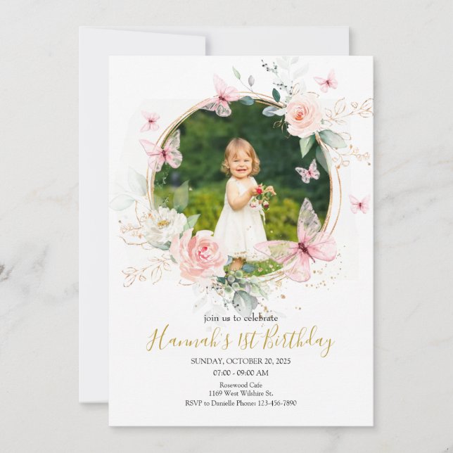 Butterfly 1st Birthday Invitation (Front)