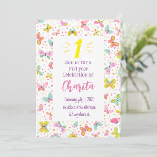 Butterfly 1st birthday invitation