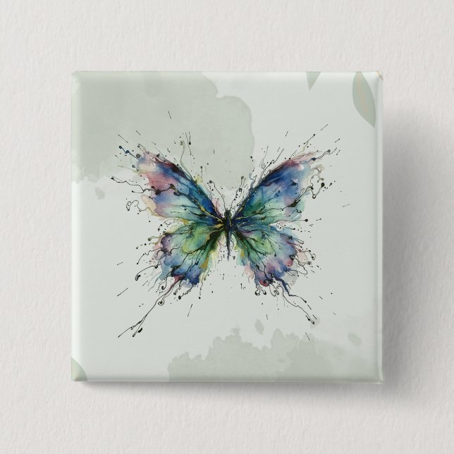 Butterfly 2 Inch Square Button (Front)