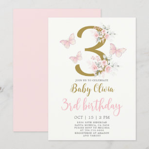 Butterfly 3rd Birthday Invitation