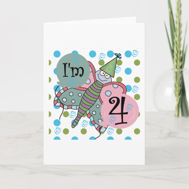 Butterfly 4th Birthday Tshirts and Gifts Card (Front)