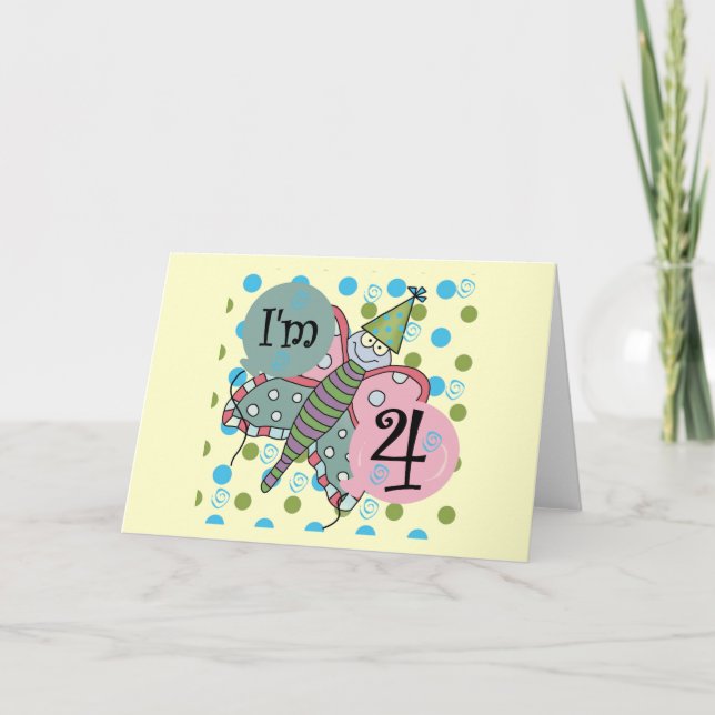 Butterfly 4th Birthday Tshirts and Gifts Card (Front)