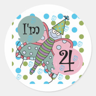 Butterfly 4th Birthday Tshirts and Gifts Classic Round Sticker
