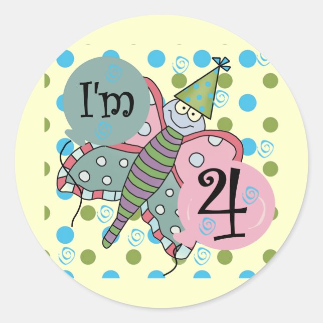 Butterfly 4th Birthday Tshirts and Gifts Classic Round Sticker (Front)