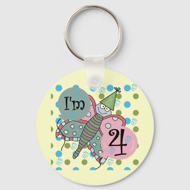 Butterfly 4th Birthday Tshirts and Gifts Keychain (Front)