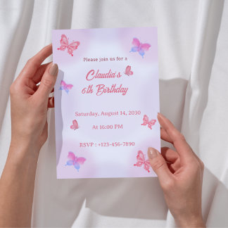  Butterfly  6th Birthday Invitation girls