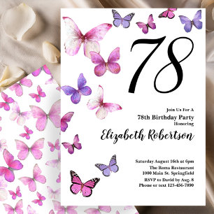 Butterfly 78th Birthday Invitation in Pink /Purple