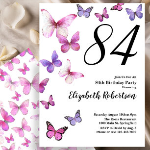 Butterfly 84th Birthday Invitation in Pink /Purple