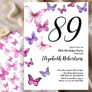 Butterfly 89th Birthday Invitation in Pink /Purple