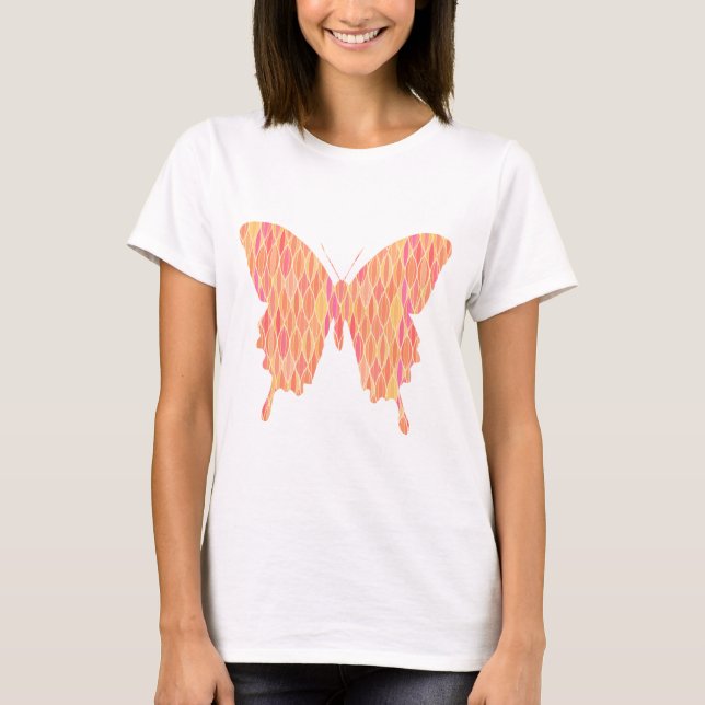 Butterfly, abstract pattern in pink, orange, peach T-Shirt (Front)
