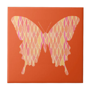 Butterfly, abstract pattern in pink, orange, peach tile