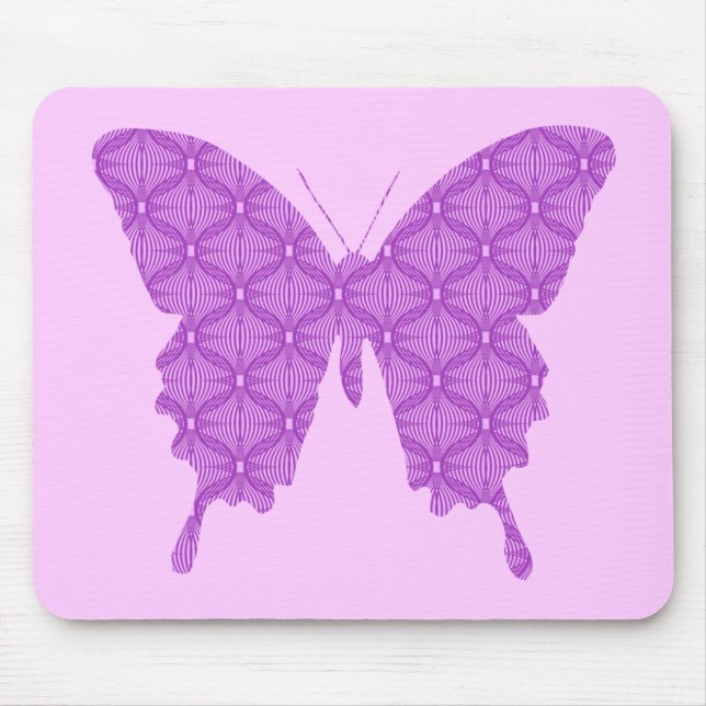 Butterfly, abstract pattern, lavender and purple mouse pad (Front)