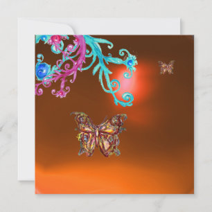 BUTTERFLY  AGATE ,yellow orange blue bright pink Invitation
