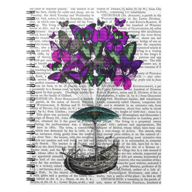 Butterfly Airship 2 Purple and Green Notebook (Front)