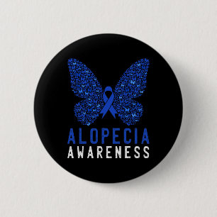 Butterfly Alopecia Awareness Blue AA Ribbon Suppor 2 Inch Round Button