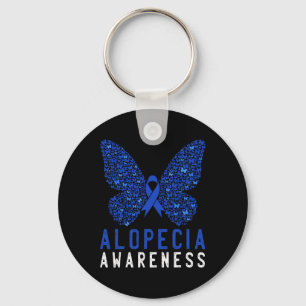 Butterfly Alopecia Awareness Blue AA Ribbon Suppor Keychain