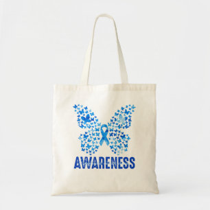 Butterfly ALS Awareness Month Blue Ribbon Support Tote Bag