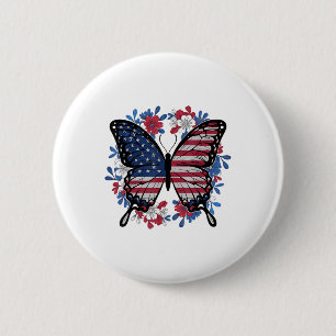 Butterfly American Flag Patriotic Usa 4th Of July 2 Inch Round Button