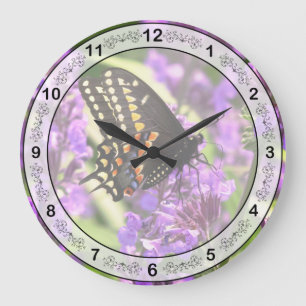 Butterfly - American Swallowtail on Kit Cat flower Large Clock