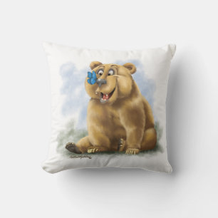 Butterfly and Bear Cartoon Throw Pillow