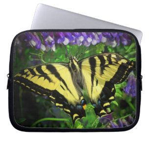 Butterfly and Blue Flowers Laptop Sleeve