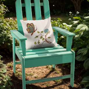 Butterfly and Blue Rose Outdoor Pillow