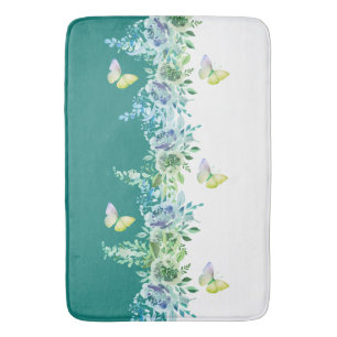 Butterfly and Botanical Teal Bathmat