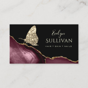 butterfly and burgundy agate business card