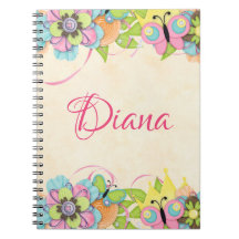 Butterfly and Button Floral Personalized Notebook