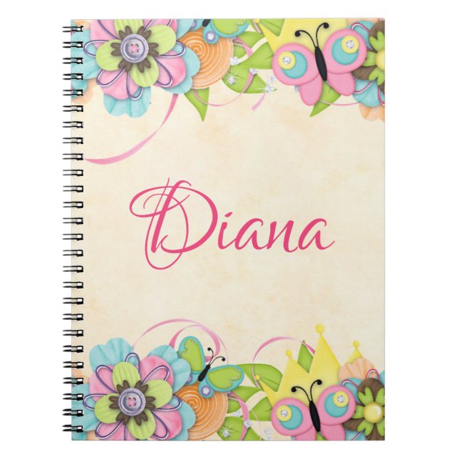 Butterfly and Button Floral Personalized Notebook (Front)