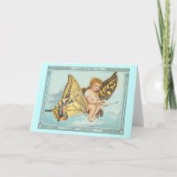 "Butterfly and Cherub" Vintage Christmas Card