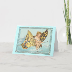 "Butterfly and Cherub" Vintage Christmas Card