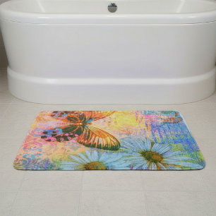 butterfly and daisies bath mat