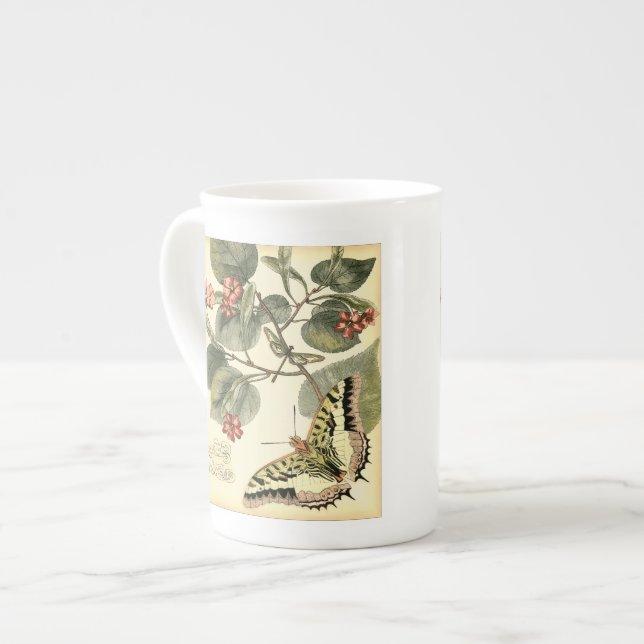 Butterfly and Dragonfly with Red Flowers Bone China Mug (Front Left)