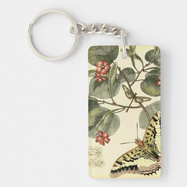 Butterfly and Dragonfly with Red Flowers Keychain (Front)
