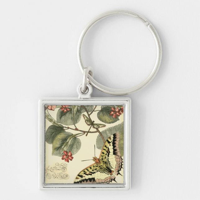 Butterfly and Dragonfly with Red Flowers Keychain (Front)