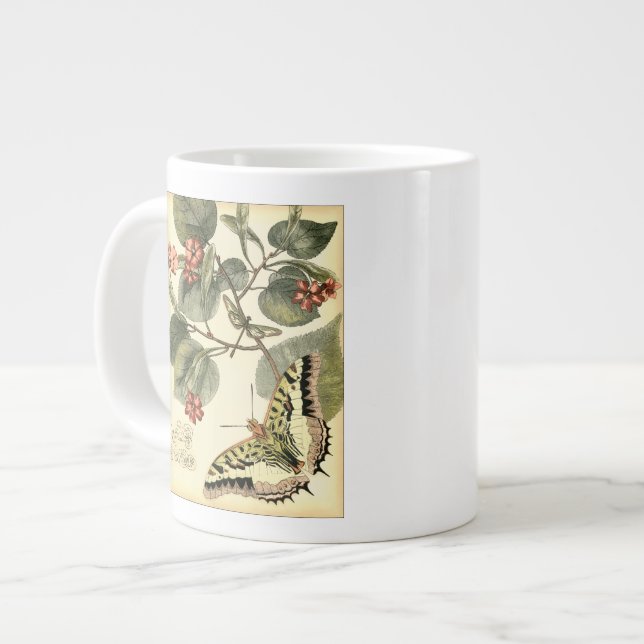 Butterfly and Dragonfly with Red Flowers Large Coffee Mug (Front Left)