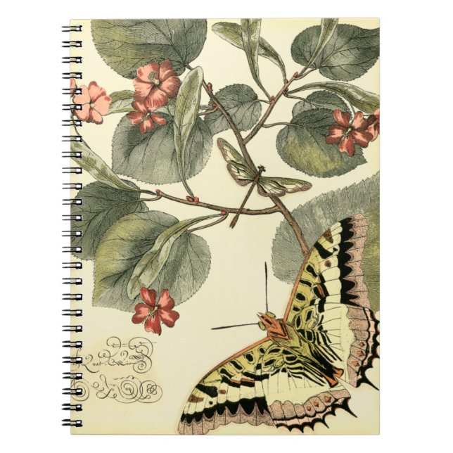Butterfly and Dragonfly with Red Flowers Notebook (Front)