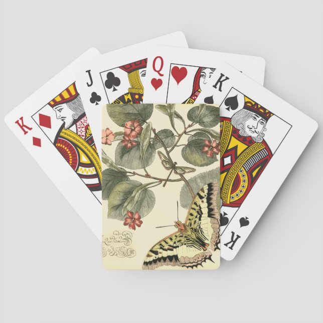 Butterfly and Dragonfly with Red Flowers Playing Cards (Back)