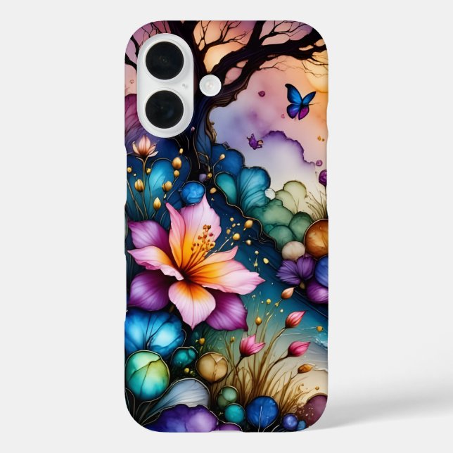 Butterfly and Fantasy Flowers Case-Mate iPhone Case (Back)