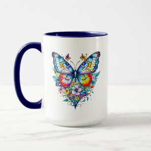 Butterfly and Floral Heart Personalized Mug